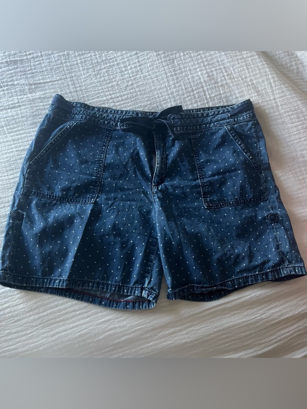 Tommy Hilfiger Women’s Sz 12 Blue Polka Dot Chino Jean Shorts 6” Inseam Cotton